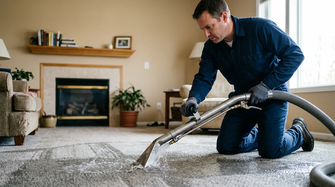 Water damage restoration technician working near Wapella, IL